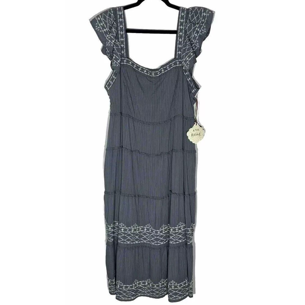 Knox Rose Womens Cottagecore Dress XXL Midi Tier Embroidery Ruffle Peasant NEW